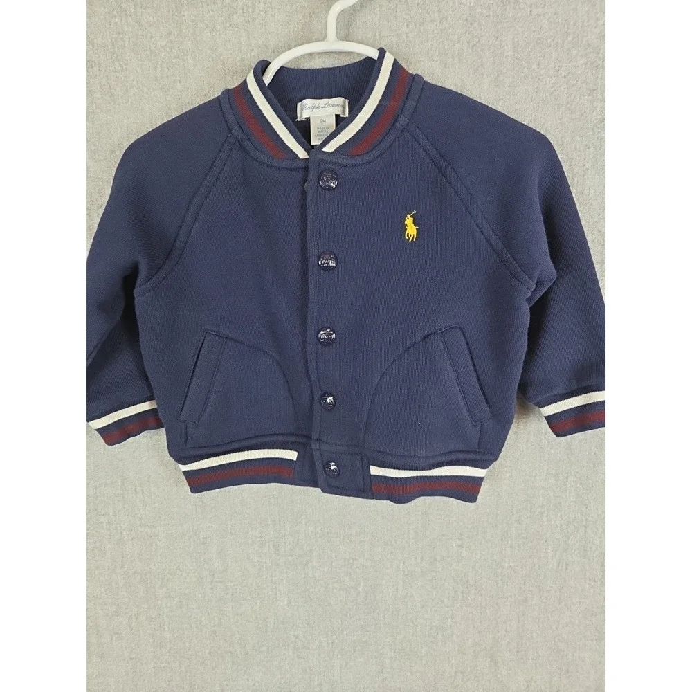 Ralph Lauren Polo Classic Varsity Jacket 9‎ Months Navy Blue Snap Preppy Soft